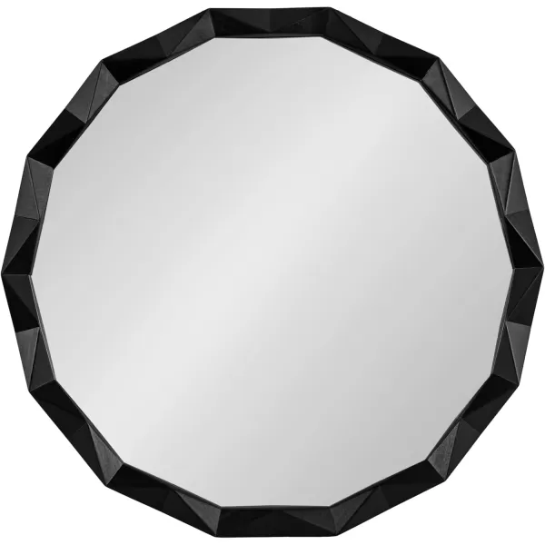 Kate and Laurel Endicott Modern Geometric Round Wall Mirror 26 Inch Diameter Black Transitional Faceted Wood Circle Mirror for Use as Bathroom Mirror for Over Sink or Cute Nursery MirrorBlack