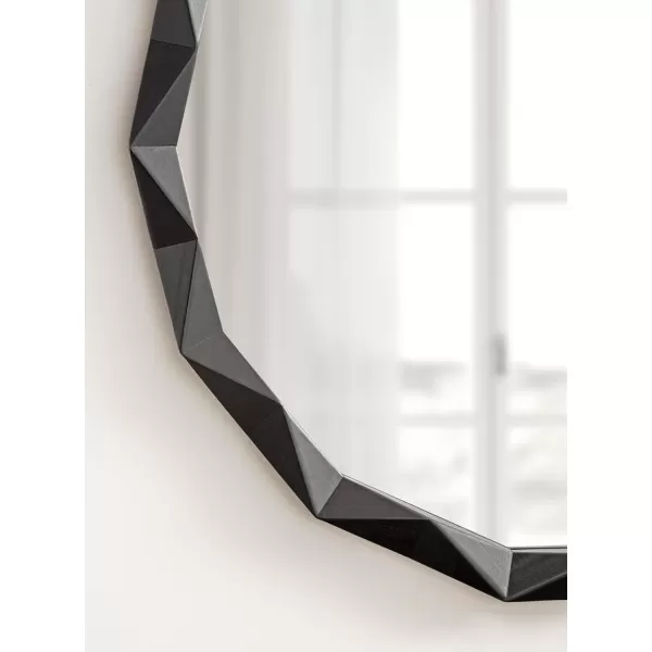 Kate and Laurel Endicott Modern Geometric Round Wall Mirror 26 Inch Diameter Black Transitional Faceted Wood Circle Mirror for Use as Bathroom Mirror for Over Sink or Cute Nursery MirrorBlack