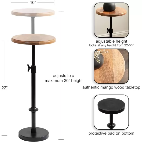 Kate and Laurel Engles Modern AdjustableHeight Pedestal Drink Table 10 x 10 x 30 Walnut Brown and Brass MidCentury Round Indoor Metal Plant Stand with Solid Wood TabletopNaturalBlack