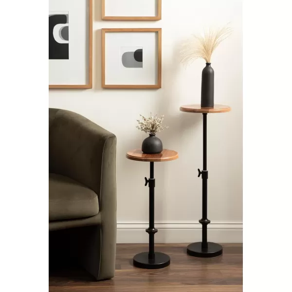 Kate and Laurel Engles Modern AdjustableHeight Pedestal Drink Table 10 x 10 x 30 Walnut Brown and Brass MidCentury Round Indoor Metal Plant Stand with Solid Wood TabletopNaturalBlack
