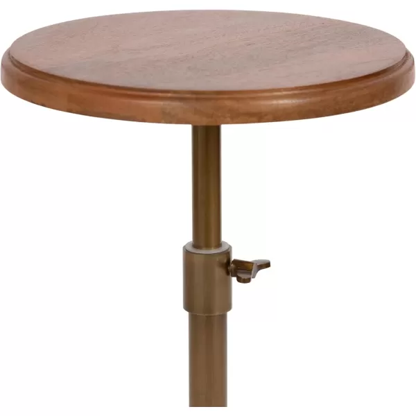 Kate and Laurel Engles Modern AdjustableHeight Pedestal Drink Table 10 x 10 x 30 Walnut Brown and Brass MidCentury Round Indoor Metal Plant Stand with Solid Wood TabletopWalnut BrownGold