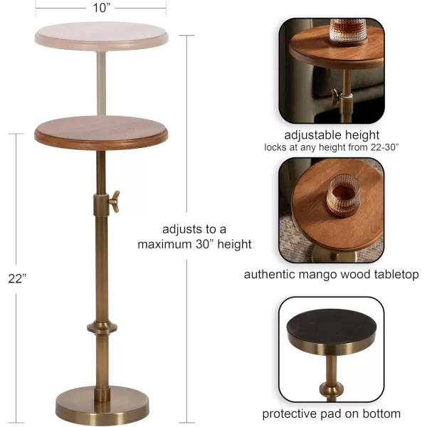 Kate and Laurel Engles Modern AdjustableHeight Pedestal Drink Table 10 x 10 x 30 Walnut Brown and Brass MidCentury Round Indoor Metal Plant Stand with Solid Wood TabletopWalnut BrownGold