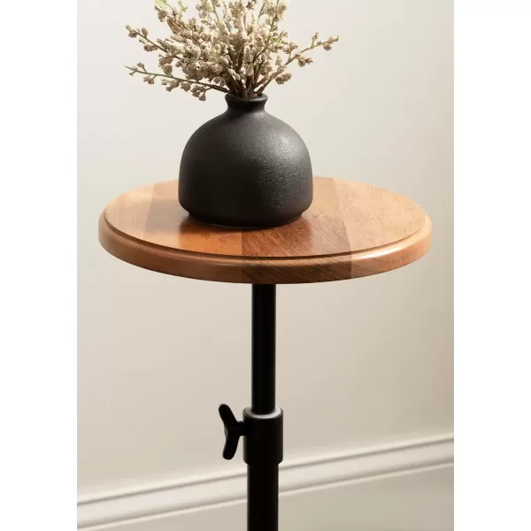 Kate and Laurel Engles Modern AdjustableHeight Pedestal Drink Table 10 x 10 x 30 Walnut Brown and Brass MidCentury Round Indoor Metal Plant Stand with Solid Wood TabletopNaturalBlack