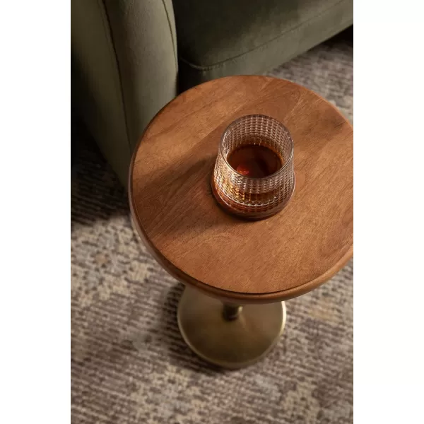 Kate and Laurel Engles Modern AdjustableHeight Pedestal Drink Table 10 x 10 x 30 Walnut Brown and Brass MidCentury Round Indoor Metal Plant Stand with Solid Wood TabletopWalnut BrownGold