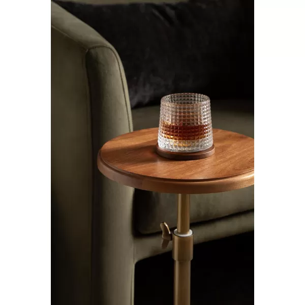 Kate and Laurel Engles Modern AdjustableHeight Pedestal Drink Table 10 x 10 x 30 Walnut Brown and Brass MidCentury Round Indoor Metal Plant Stand with Solid Wood TabletopWalnut BrownGold