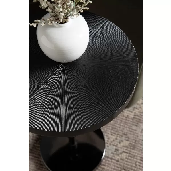 Kate and Laurel Engles Traditional AdjustableHeight Pedestal Side Table 14 x 14 x 30 Antique Brass Vintage Round Indoor Metal Plant Stand with Embossed Pattern for Use as Bedroom NightstandBlack
