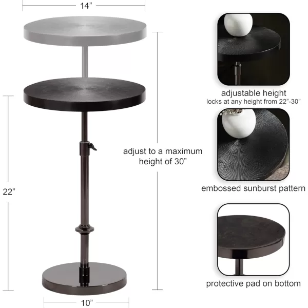 Kate and Laurel Engles Traditional AdjustableHeight Pedestal Side Table 14 x 14 x 30 Antique Brass Vintage Round Indoor Metal Plant Stand with Embossed Pattern for Use as Bedroom NightstandBlack