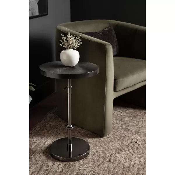 Kate and Laurel Engles Traditional AdjustableHeight Pedestal Side Table 14 x 14 x 30 Antique Brass Vintage Round Indoor Metal Plant Stand with Embossed Pattern for Use as Bedroom NightstandBlack