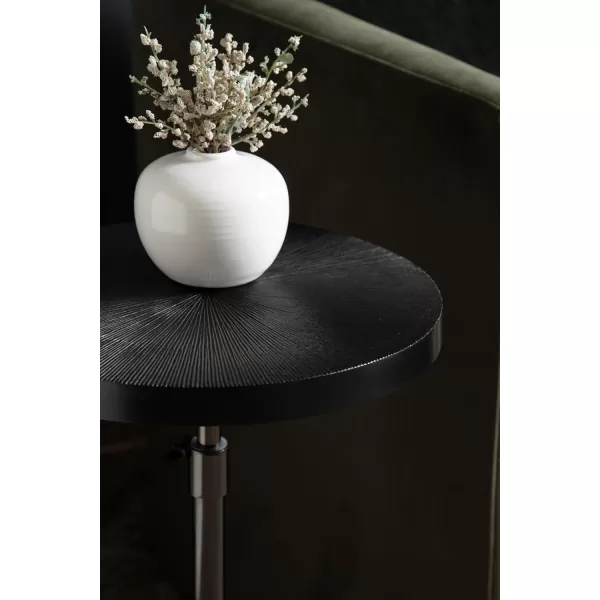 Kate and Laurel Engles Traditional AdjustableHeight Pedestal Side Table 14 x 14 x 30 Antique Brass Vintage Round Indoor Metal Plant Stand with Embossed Pattern for Use as Bedroom NightstandBlack