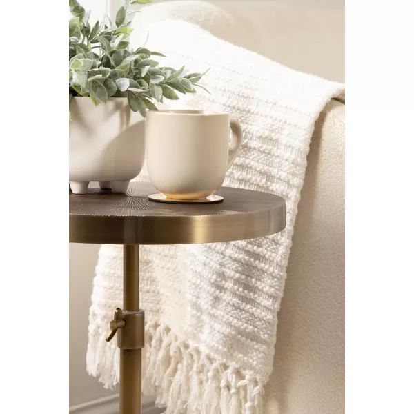 Kate and Laurel Engles Traditional AdjustableHeight Pedestal Side Table 14 x 14 x 30 Antique Brass Vintage Round Indoor Metal Plant Stand with Embossed Pattern for Use as Bedroom NightstandGold