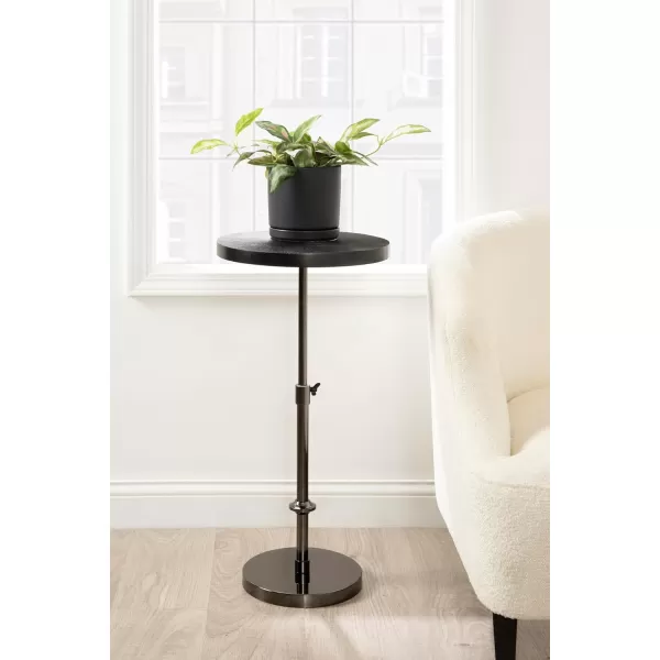Kate and Laurel Engles Traditional AdjustableHeight Pedestal Side Table 14 x 14 x 30 Antique Brass Vintage Round Indoor Metal Plant Stand with Embossed Pattern for Use as Bedroom NightstandBlack