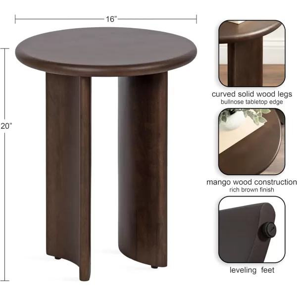 Kate and Laurel Erys MidCentury Modern Round Side Table 16 x 16 x 20 Dark Brown Transitional Wood End Table for Use as Bedroom Nightstand or Living Room Accent TableDark Brown