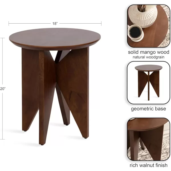 Kate and Laurel Faiza Modern Wooden Round Side Table 18 x 18 x 20 Black Transitional Wood End Table for Use as Bedroom Nightstand or Living Room Accent TableWalnut Brown