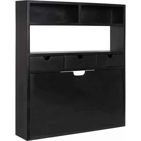 Kate and Laurel Georgie Rustic Wood Floating Desk 26 x 6 x 30 Rustic Brown Bohemian Computer Desk for Home Office with Folding DesignBlack