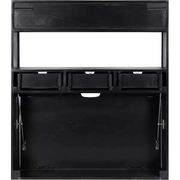 Kate and Laurel Georgie Rustic Wood Floating Desk 26 x 6 x 30 Rustic Brown Bohemian Computer Desk for Home Office with Folding DesignBlack