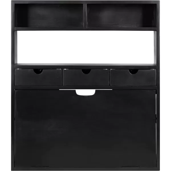 Kate and Laurel Georgie Rustic Wood Floating Desk 26 x 6 x 30 Rustic Brown Bohemian Computer Desk for Home Office with Folding DesignBlack