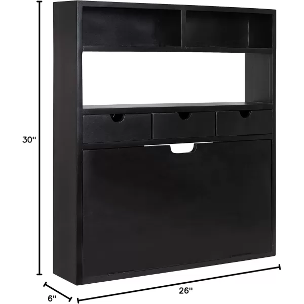 Kate and Laurel Georgie Rustic Wood Floating Desk 26 x 6 x 30 Rustic Brown Bohemian Computer Desk for Home Office with Folding DesignBlack