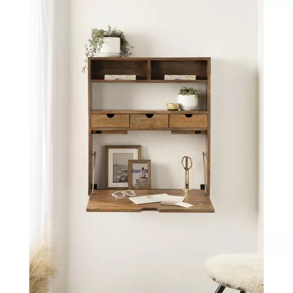 Kate and Laurel Georgie Rustic Wood Floating Desk 26 x 6 x 30 Rustic Brown Bohemian Computer Desk for Home Office with Folding DesignNatural