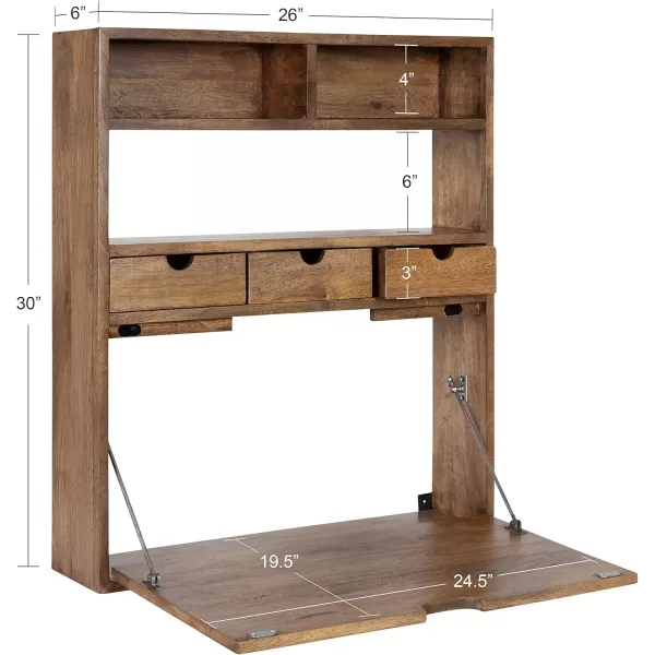 Kate and Laurel Georgie Rustic Wood Floating Desk 26 x 6 x 30 Rustic Brown Bohemian Computer Desk for Home Office with Folding DesignNatural