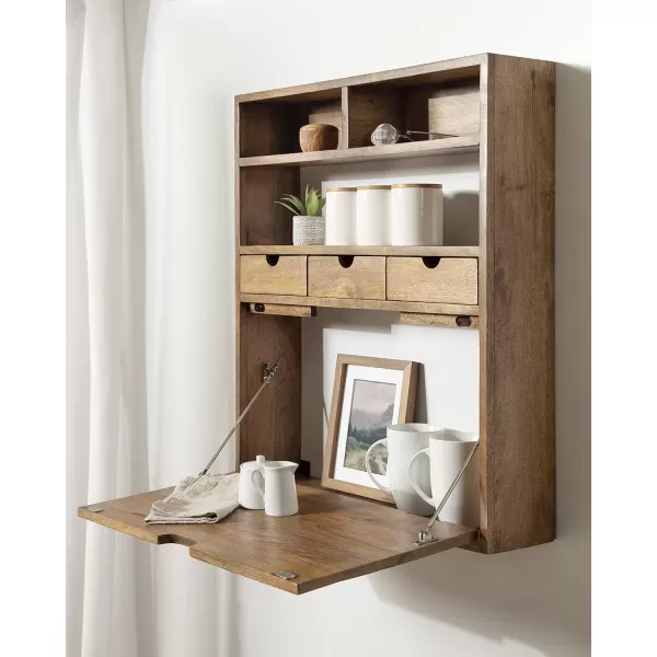 Kate and Laurel Georgie Rustic Wood Floating Desk 26 x 6 x 30 Rustic Brown Bohemian Computer Desk for Home Office with Folding DesignNatural