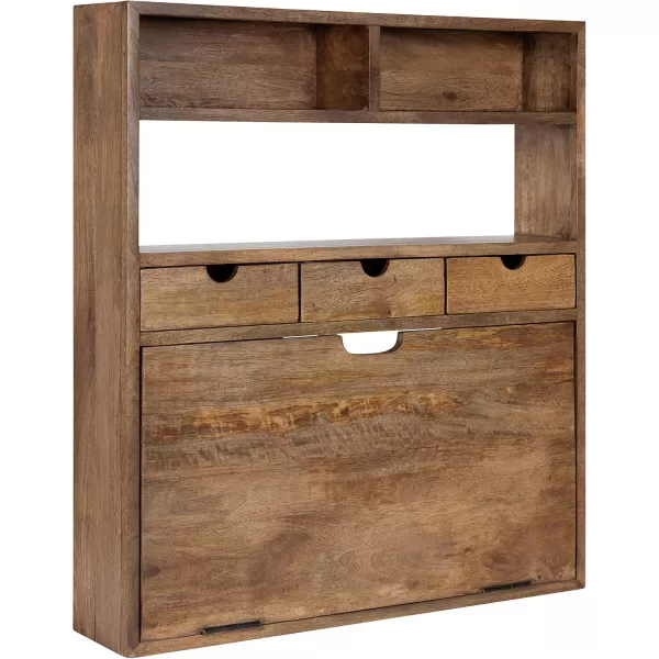 Kate and Laurel Georgie Rustic Wood Floating Desk 26 x 6 x 30 Rustic Brown Bohemian Computer Desk for Home Office with Folding DesignNatural