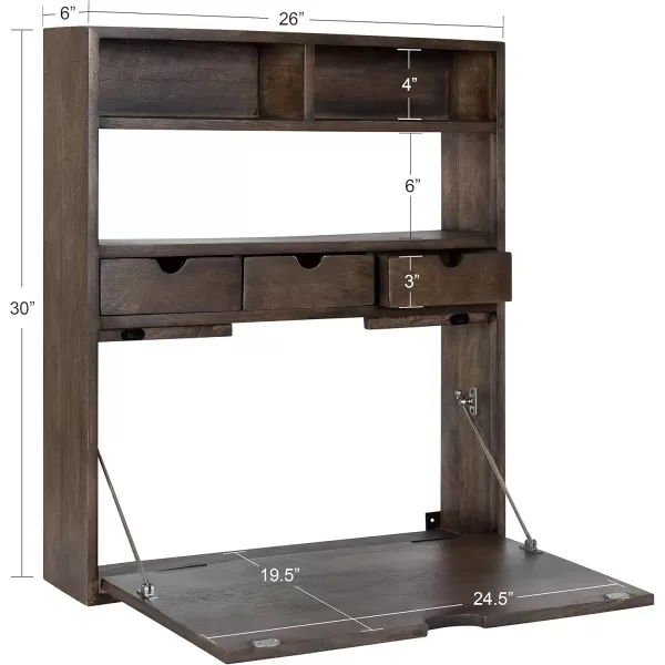 Kate and Laurel Georgie Rustic Wood Floating Desk 26 x 6 x 30 Rustic Brown Bohemian Computer Desk for Home Office with Folding DesignRustic Brown