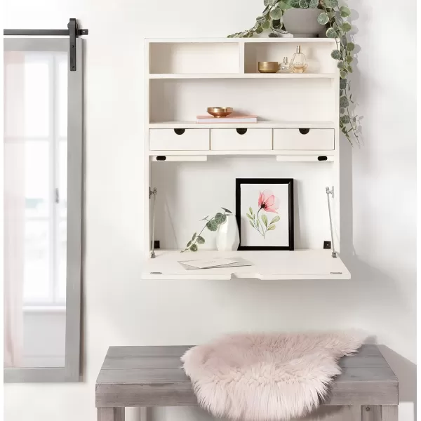 Kate and Laurel Georgie Rustic Wood Floating Desk 26 x 6 x 30 Rustic Brown Bohemian Computer Desk for Home Office with Folding DesignWhite
