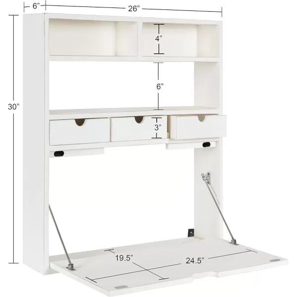 Kate and Laurel Georgie Rustic Wood Floating Desk 26 x 6 x 30 Rustic Brown Bohemian Computer Desk for Home Office with Folding DesignWhite
