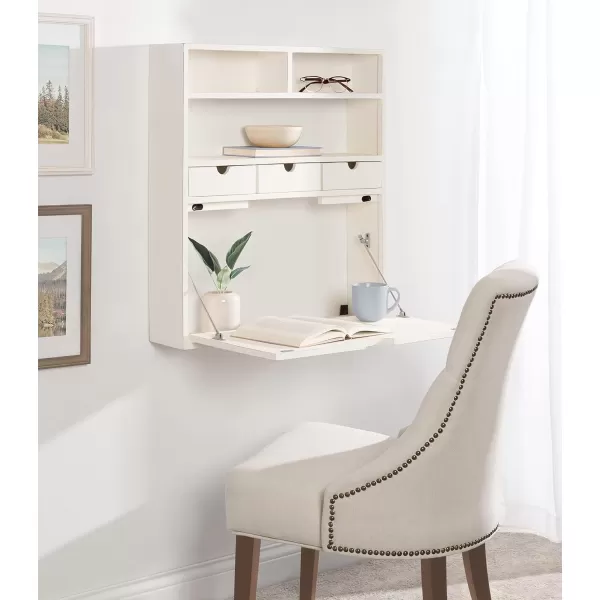 Kate and Laurel Georgie Rustic Wood Floating Desk 26 x 6 x 30 Rustic Brown Bohemian Computer Desk for Home Office with Folding DesignWhite