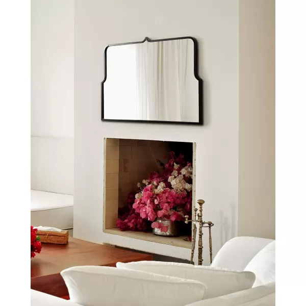 Kate and Laurel Gezella Wide Arch Mirror 37 x 24 Black Glam Scallop Arched Mirror Perfect for Bathroom Vanity or Fireplace Mantle