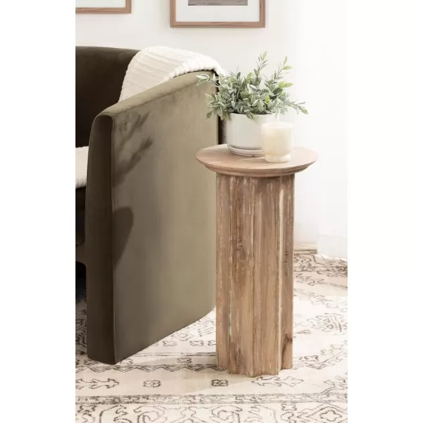 Kate and Laurel Gierson Modern Wooden Round Side Table 12 x 12 x 22 Dark Brown Transitional Scalloped Wood End Table for Use as Bedroom Nightstand or Living Room Accent TableNatural