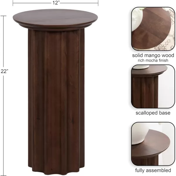 Kate and Laurel Gierson Modern Wooden Round Side Table 12 x 12 x 22 Dark Brown Transitional Scalloped Wood End Table for Use as Bedroom Nightstand or Living Room Accent TableDark Brown
