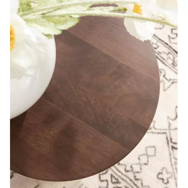 Kate and Laurel Gierson Modern Wooden Round Side Table 12 x 12 x 22 Dark Brown Transitional Scalloped Wood End Table for Use as Bedroom Nightstand or Living Room Accent TableDark Brown