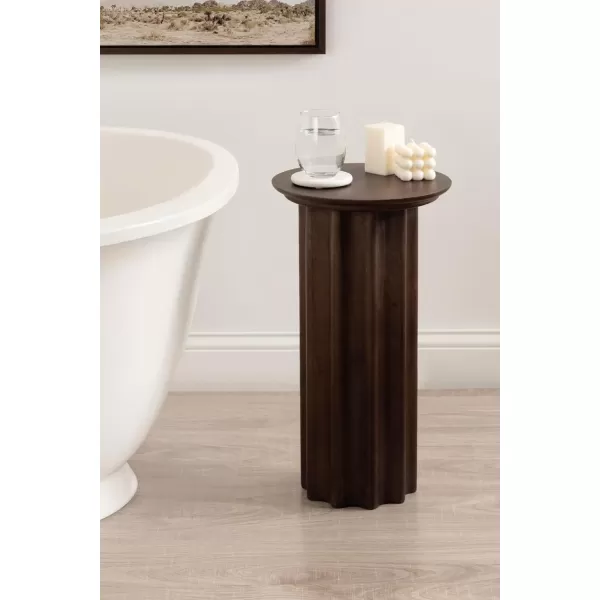 Kate and Laurel Gierson Modern Wooden Round Side Table 12 x 12 x 22 Dark Brown Transitional Scalloped Wood End Table for Use as Bedroom Nightstand or Living Room Accent TableDark Brown