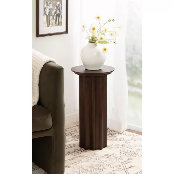 Kate and Laurel Gierson Modern Wooden Round Side Table 12 x 12 x 22 Dark Brown Transitional Scalloped Wood End Table for Use as Bedroom Nightstand or Living Room Accent TableDark Brown