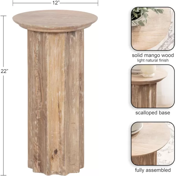 Kate and Laurel Gierson Modern Wooden Round Side Table 12 x 12 x 22 Dark Brown Transitional Scalloped Wood End Table for Use as Bedroom Nightstand or Living Room Accent TableNatural