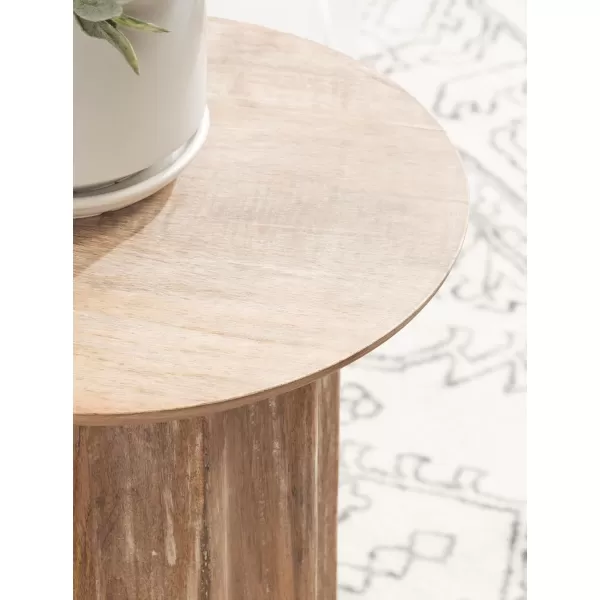 Kate and Laurel Gierson Modern Wooden Round Side Table 12 x 12 x 22 Dark Brown Transitional Scalloped Wood End Table for Use as Bedroom Nightstand or Living Room Accent TableNatural