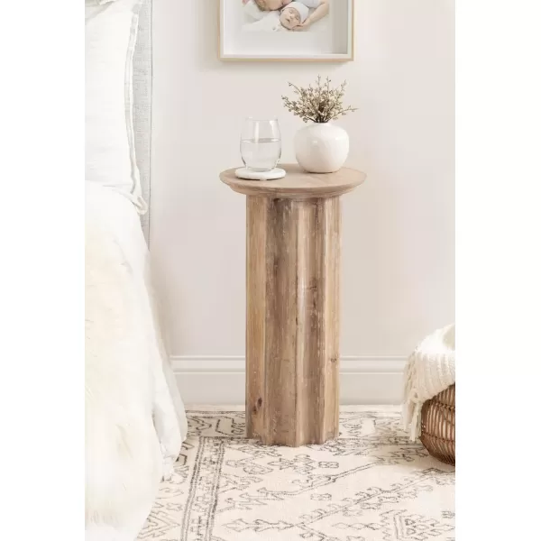Kate and Laurel Gierson Modern Wooden Round Side Table 12 x 12 x 22 Dark Brown Transitional Scalloped Wood End Table for Use as Bedroom Nightstand or Living Room Accent TableNatural