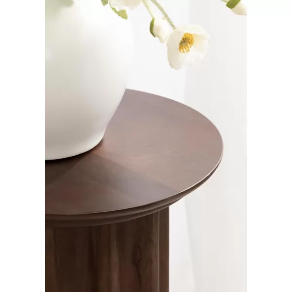 Kate and Laurel Gierson Modern Wooden Round Side Table 12 x 12 x 22 Dark Brown Transitional Scalloped Wood End Table for Use as Bedroom Nightstand or Living Room Accent TableDark Brown