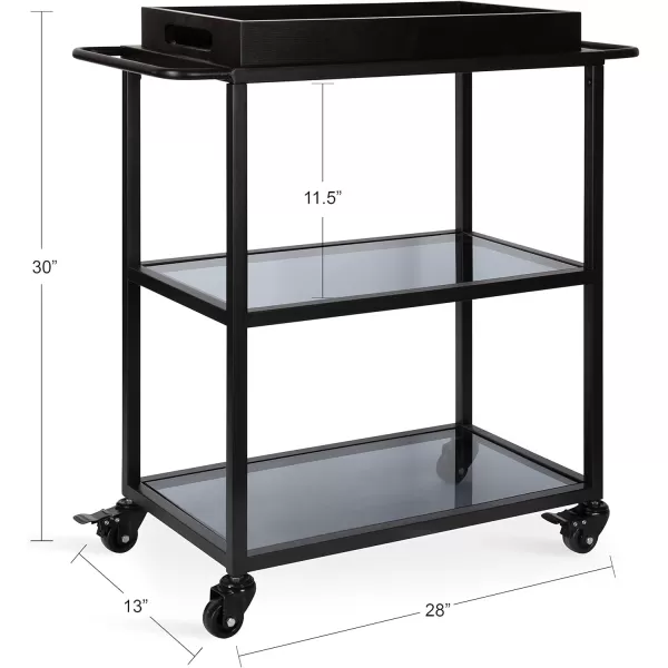 Kate and Laurel Giles Modern Metal Bar Cart with Removable Wood Tray 28 x 13 x 30 Black Chic Serving Cart for Storage Serving and DisplayBlack