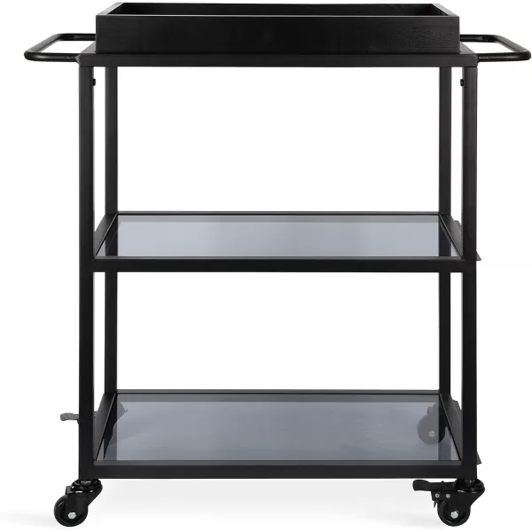 Kate and Laurel Giles Modern Metal Bar Cart with Removable Wood Tray 28 x 13 x 30 Black Chic Serving Cart for Storage Serving and DisplayBlack