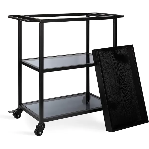 Kate and Laurel Giles Modern Metal Bar Cart with Removable Wood Tray 28 x 13 x 30 Black Chic Serving Cart for Storage Serving and DisplayBlack