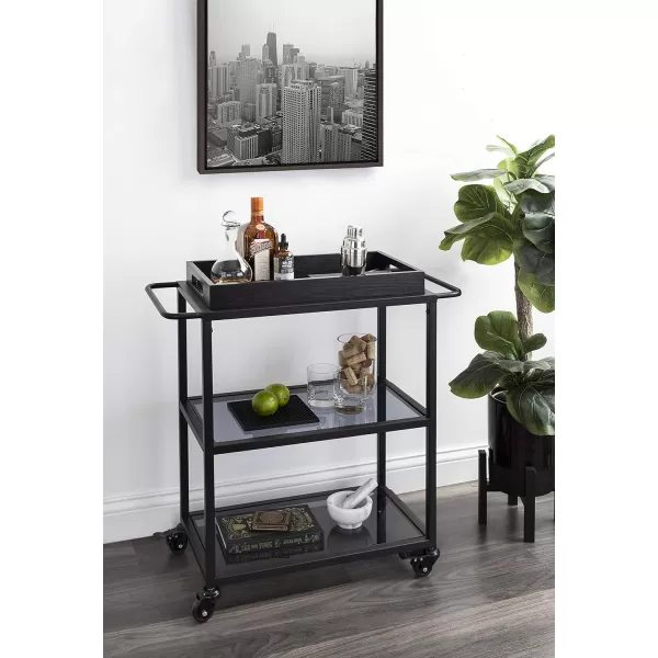 Kate and Laurel Giles Modern Metal Bar Cart with Removable Wood Tray 28 x 13 x 30 Black Chic Serving Cart for Storage Serving and DisplayBlack