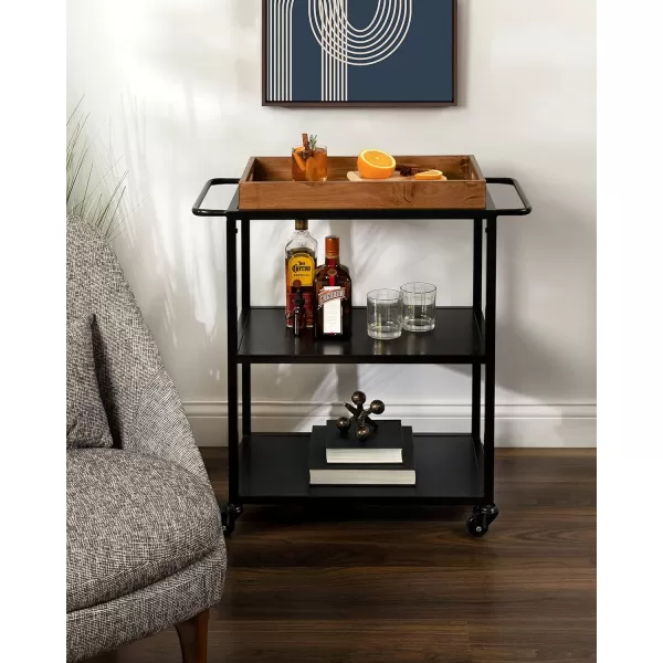 Kate and Laurel Giles Modern Metal Bar Cart with Removable Wood Tray 28 x 13 x 30 Black Chic Serving Cart for Storage Serving and DisplayRustic BrownBlack