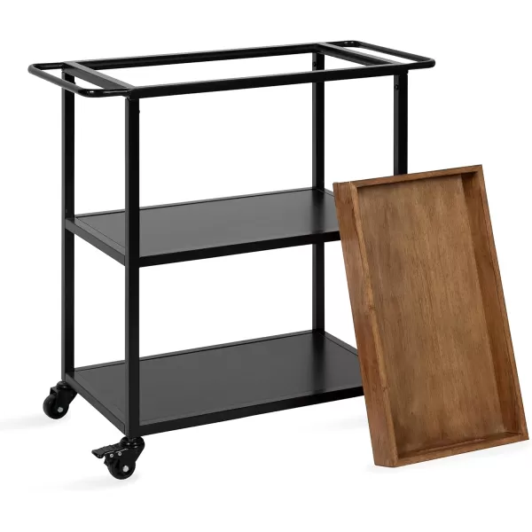 Kate and Laurel Giles Modern Metal Bar Cart with Removable Wood Tray 28 x 13 x 30 Black Chic Serving Cart for Storage Serving and DisplayRustic BrownBlack