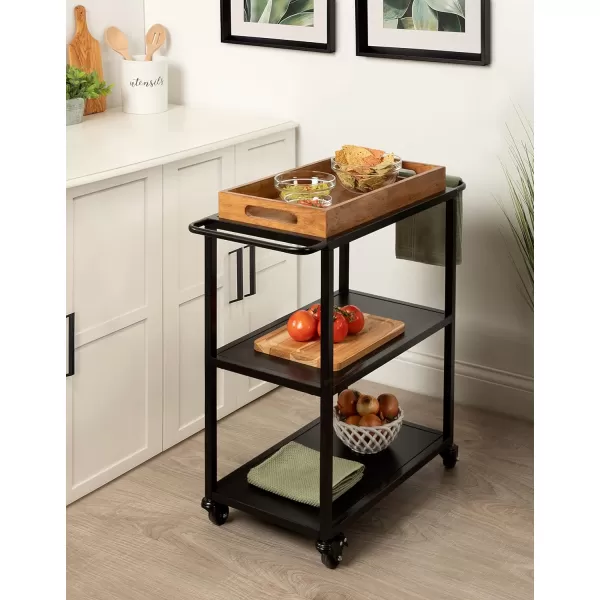 Kate and Laurel Giles Modern Metal Bar Cart with Removable Wood Tray 28 x 13 x 30 Black Chic Serving Cart for Storage Serving and DisplayRustic BrownBlack