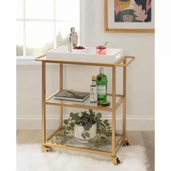 Kate and Laurel Giles Modern Metal Bar Cart with Removable Wood Tray 28 x 13 x 30 Black Chic Serving Cart for Storage Serving and DisplayWhiteGold