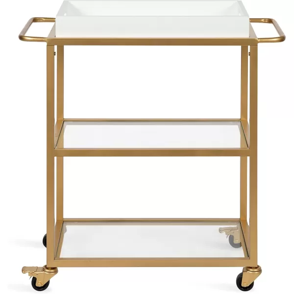 Kate and Laurel Giles Modern Metal Bar Cart with Removable Wood Tray 28 x 13 x 30 Black Chic Serving Cart for Storage Serving and DisplayWhiteGold