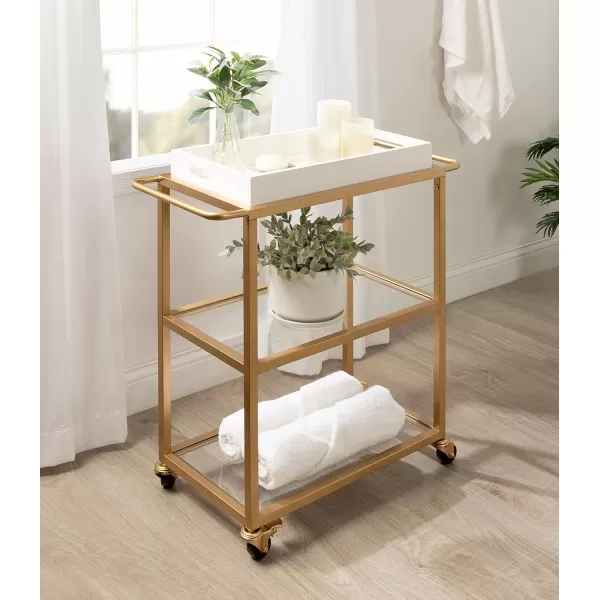 Kate and Laurel Giles Modern Metal Bar Cart with Removable Wood Tray 28 x 13 x 30 Black Chic Serving Cart for Storage Serving and DisplayWhiteGold