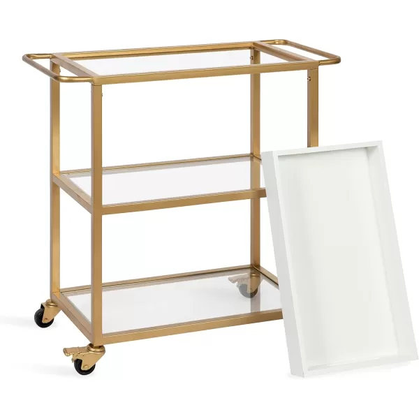 Kate and Laurel Giles Modern Metal Bar Cart with Removable Wood Tray 28 x 13 x 30 Black Chic Serving Cart for Storage Serving and DisplayWhiteGold